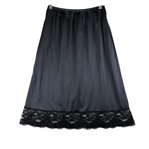 Vintage Vassarette Skirt Slip Women's Medium 26" Black Satin Lace Nylon USA